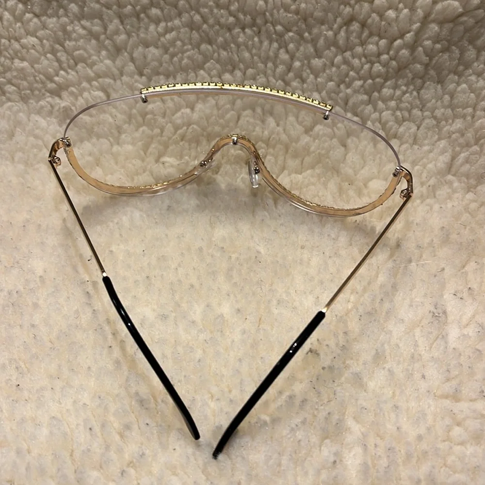 Crystal Embellished Gold and Black Sunglasses